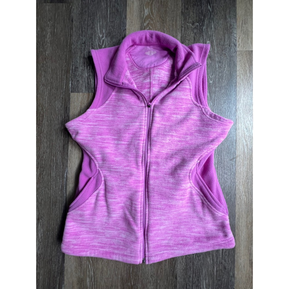Tek Gear Fleece Vest Women Large Pink Space Dye Full Zip Sleeveless Jacket 3906